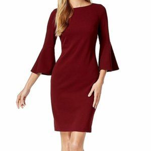 Calvin Klein Burgundy Red Bell Sleeve Sheath Dress